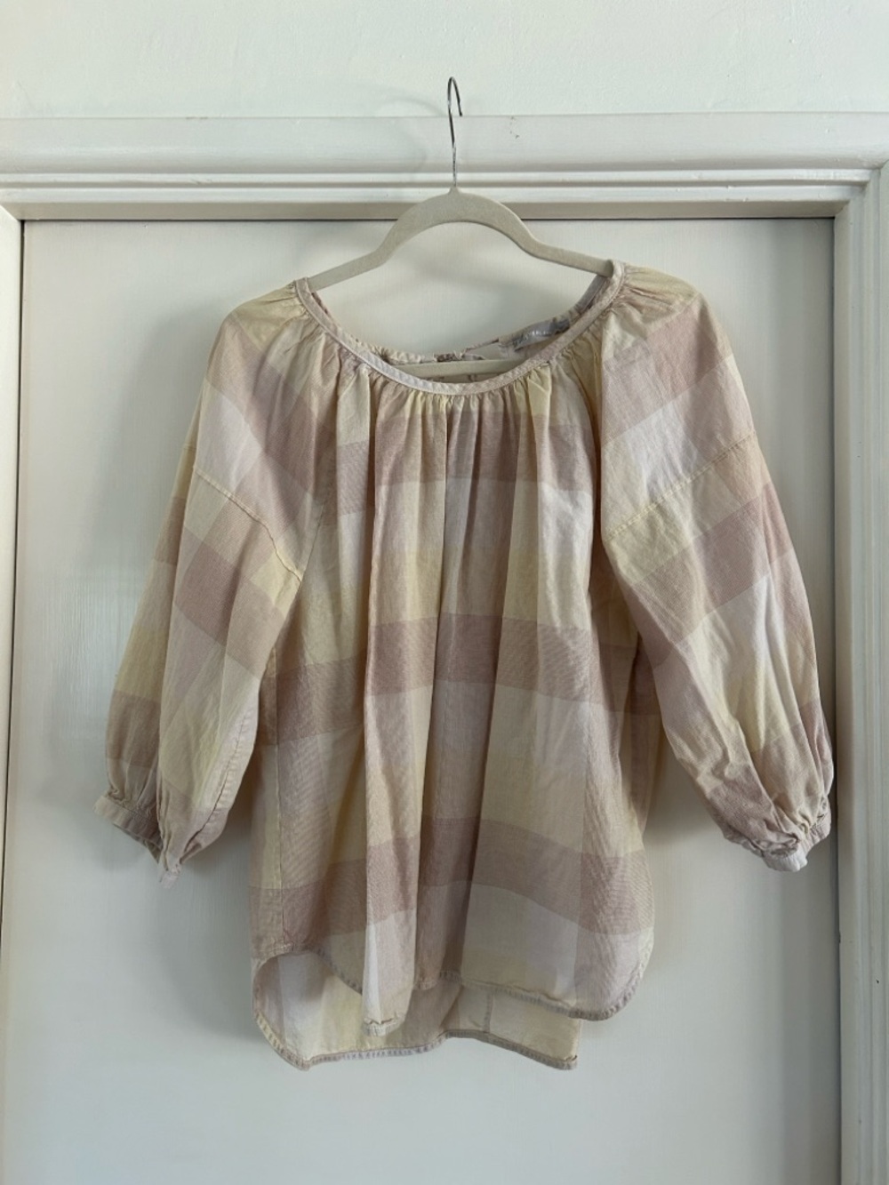 Everlane Plaid Peasant Blouse